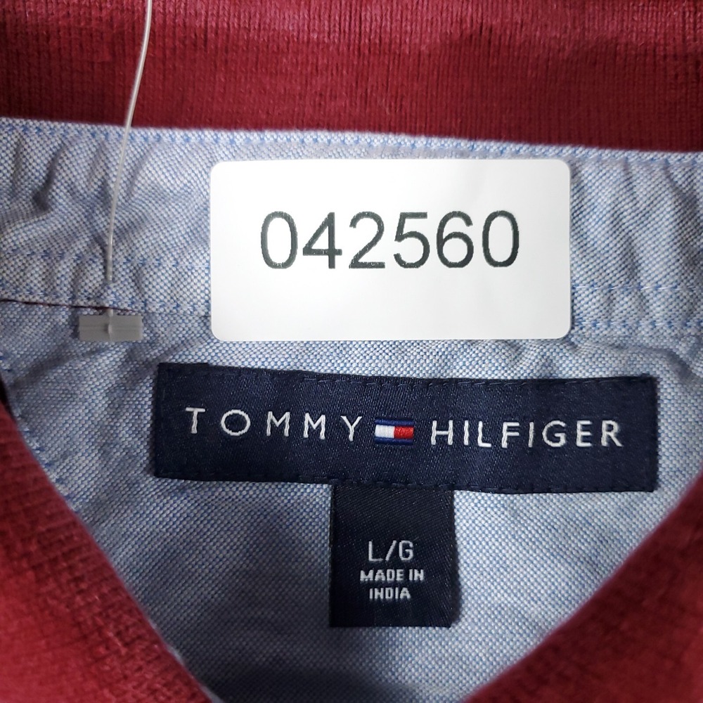 Tommy Hilfiger Mens Large Polo Shirt Red Blue Striped Short Sleeve Cotton Pique - Picture 6 of 6